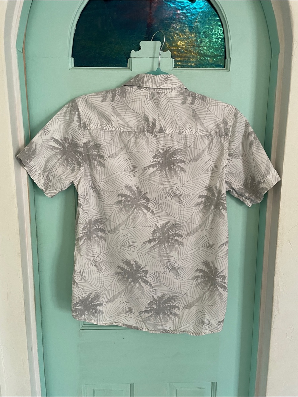 Tony Hawk Gray Palm Print Short-Sleeve Button-Down Shirt - Picture 3 of 3